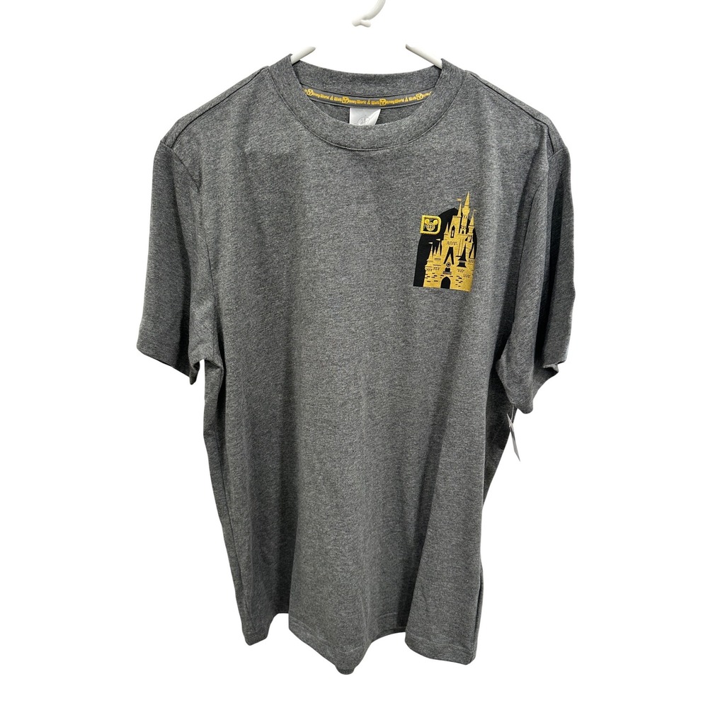 Walt Disney World Mens Gray Gold Castle Logo Graphic T-Shirt Size Medium NEW